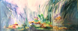 Ponds - Watercolor in Wood Panel - 48" x 20"